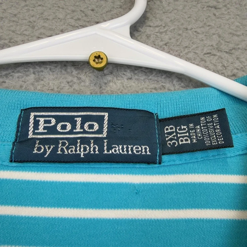Polo By Ralph Lauren Polo Shirt Mens Big 3X Blue Striped Short Sleeve Cotton